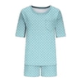 thumbnail image 5 of Dianli Everyday Loungewear Summer Pajamas Solid Color Short Sleeve Pajama Set Round Neck Top With Pants Lightweight Breathable Cotton Blend Elastic Waist Women's Home Sleepwear, 5 of 8