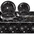 thumbnail image 3 of PYYNA-97Pcs Halloween Spider Web Tableware Party Supplies Disposable Dinnerware Set with Paper Plates, Napkins, and Forks for Spooky Halloween Party Supplies, Birthday Party Decorations, 3 of 3