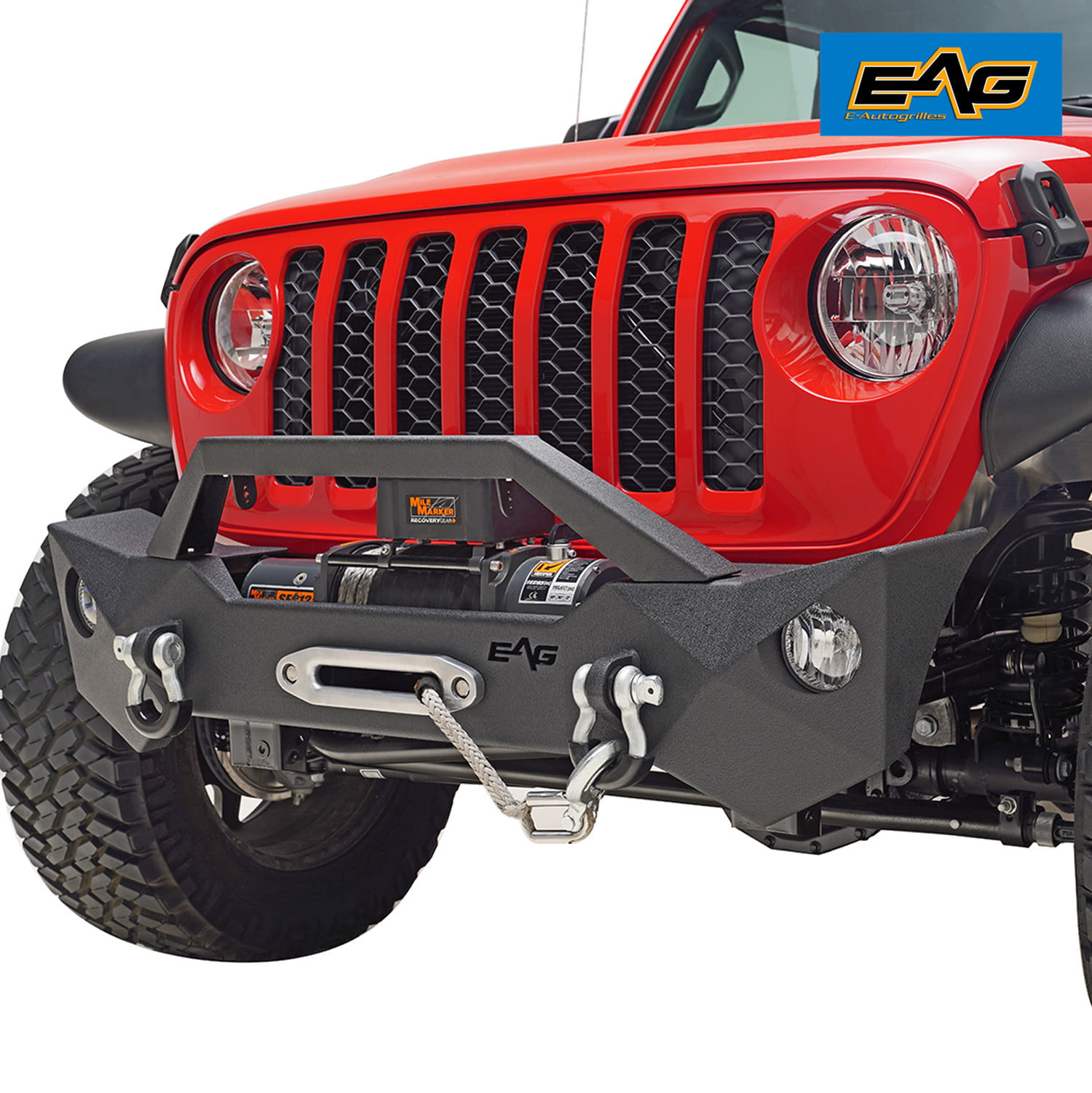EAG Stubby Front Bumper with Fog Light Hole and Light Frame Fit for 18-19 Jeep Wrangler JL