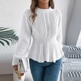 thumbnail image 4 of gbyLJF Womens Knitted Sweaters Casual Long Sleeve Round Neck Pullover Blouse Solid Color Waist-cinching Ruffled Sweater, 4 of 7