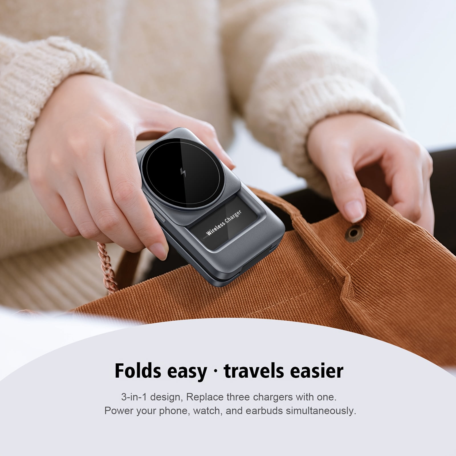 Foldable 3-In-1 Magnetic Wireless Charger, Ultra-Slim & Lightweight Charging Stand with Adjustable Night Light, for Iphone 17 16 15 14 13 12, Apple Watch & Airpods