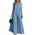 thumbnail image 2 of Women’s Office 2 Piece Set, V Neck Long Sleeve Top and Wide Leg Pants Elegant Outfit, 2 of 6
