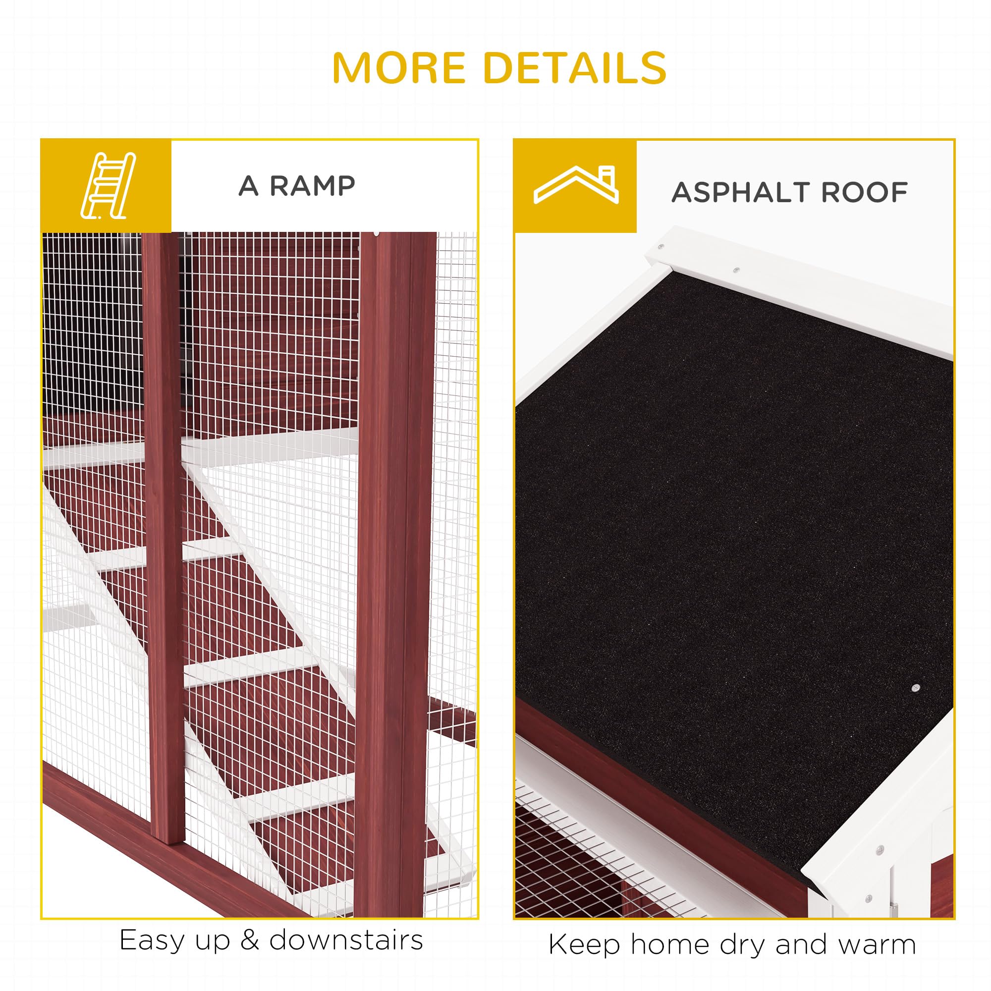 48 Inch Wooden Rabbit Hutch Bunny Cage with Waterproof Asphalt Roof, Outdoor Run for Rabbits, Removable Tray and Ramp, Easy Cleaning, Brown