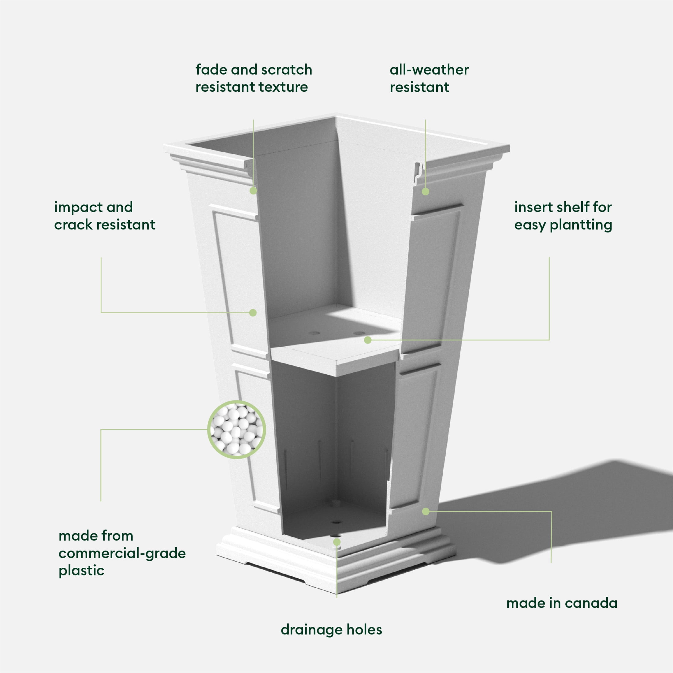 Veradek Brixton Tall 26" Plastic Planter - White