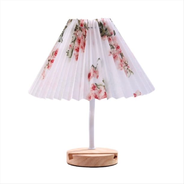Lámpara de Mesa de Tela Plisada Vintage con USB y Base de Madera para Dormitorio de Colores con Ranura para Soporte