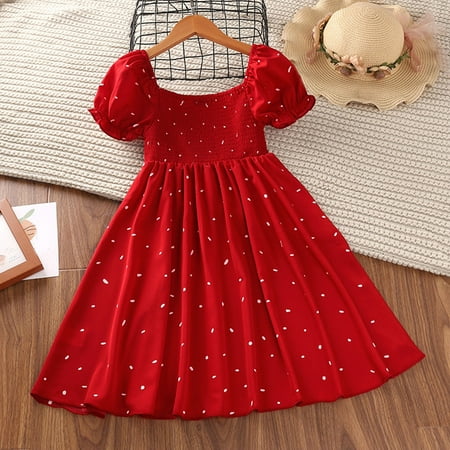 

PEASKJP Prom Dresses Toddler Girls Short Sleeve Flowy Swing Boho Ruffled Prom Ball Gown Dress Red 3-4 Years