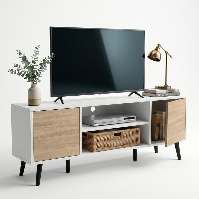 Homall Modern TV Stand for TVs up to 55'', Wood Entertainment Center with Storage Drawers & Cable Management for Living Room, White & Walnut