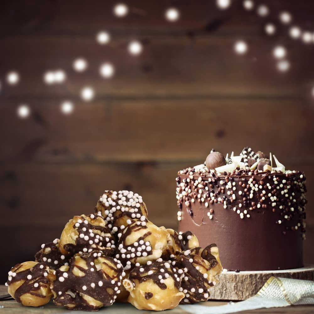 Fun & Delish Caramel Chocolate Popcorn by Its Delish, 1 lb Bulk Bag - Festive Caramel and Chocolate Sweet Crunchy Popcorn Topped with Sprinkles of White Nonpareils - Air popped, Vegan, Kosher
