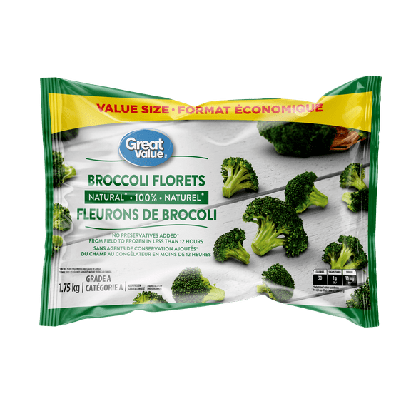 Great Value Frozen Broccoli Florets, Grade A, 1.75 Kg