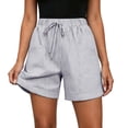 thumbnail image 6 of Ihhxva Cotton Beach Shorts for Women High Waist Elastic Drawstring Striped Adjustable Flat Front with Pockets Stretchable Exterior Pocket Summer Casual Workout Lounge S-2XL, 6 of 9