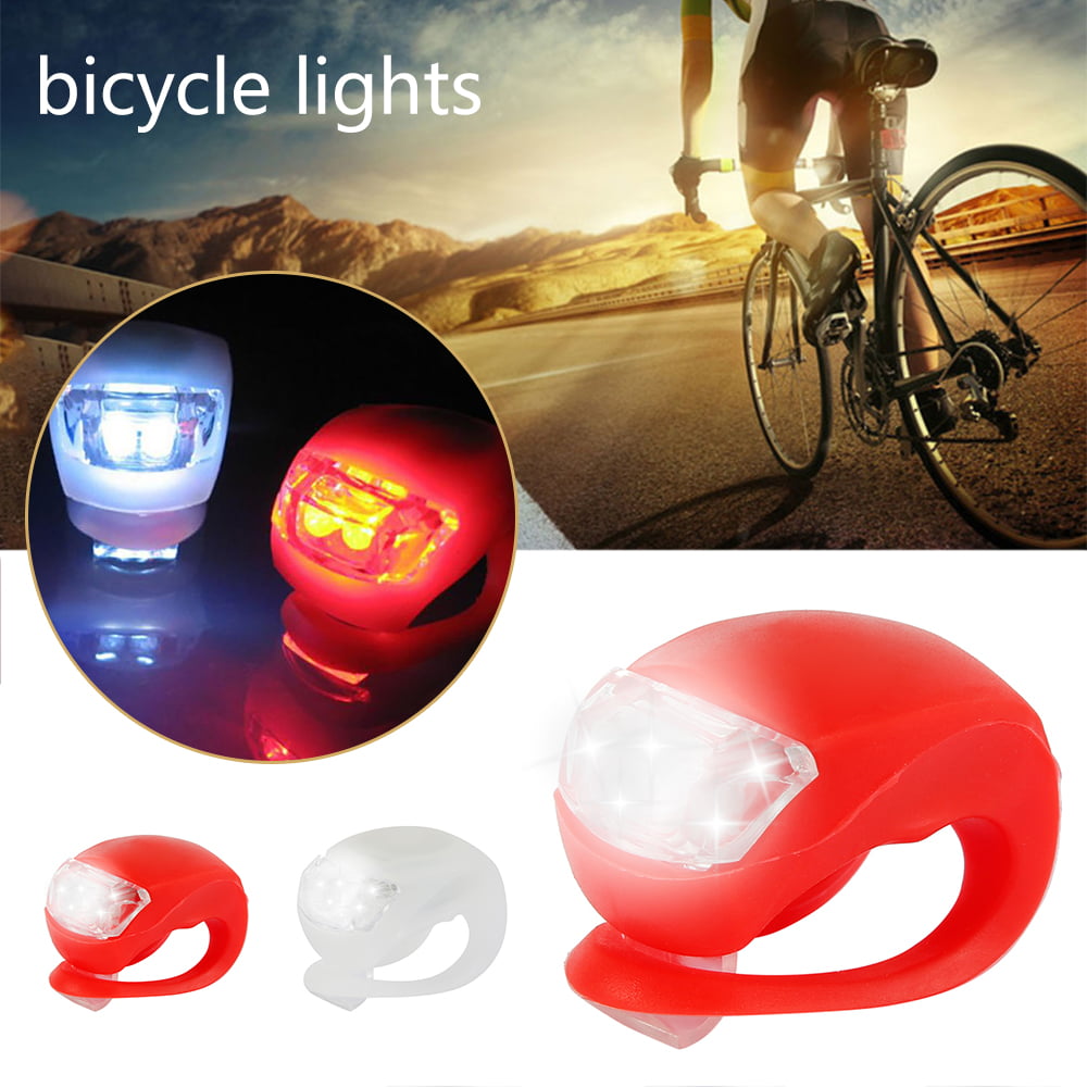 2 x CLIP ON FLEXIBLE SILICONE MOUNTAIN BIKE CYCLE BICYCLE FRONT REAR LIGHT BLUE 