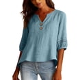 thumbnail image 4 of Uqiangy Women Cotton Linen V Neck Short Sleeve Tunic,Fashion Clothing Dressy Casual V Neck Shirts Soft Short Sleeve T Shirts Womens Short Sleeve Tops Holiday Tops for Women 2025 Green XL, 4 of 6