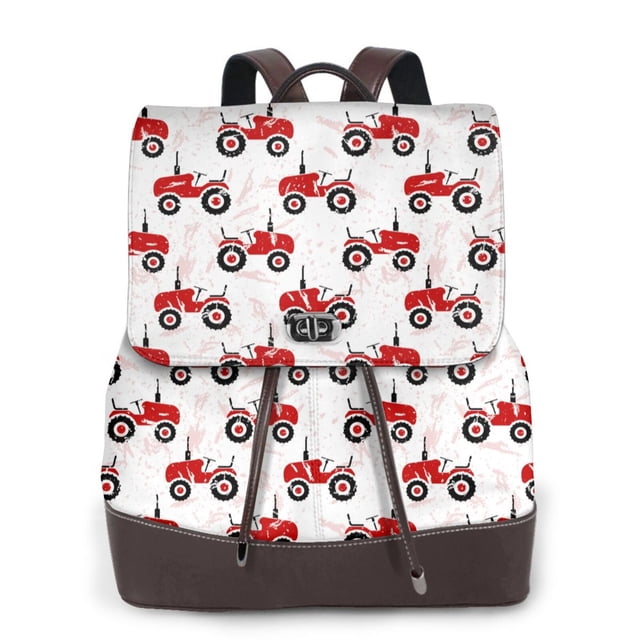 Easygdp Red Wheeled Tractors Mochila de Cuero para Mujeres, Bolso de Hombro, Bolsos de Mano de Moda para Trabajo y Viajes