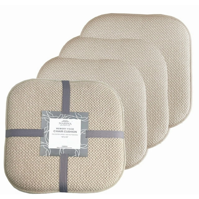 Marina Decoration Premium Thick Comfortable Cushion Memory Foam Chair Pads Honeycomb Pattern Nonslip Rubber Back Seat Topper Rounded Square 16 x 16 Seats Cover for Kitchen Chairs, 4 Pack Beige Linen