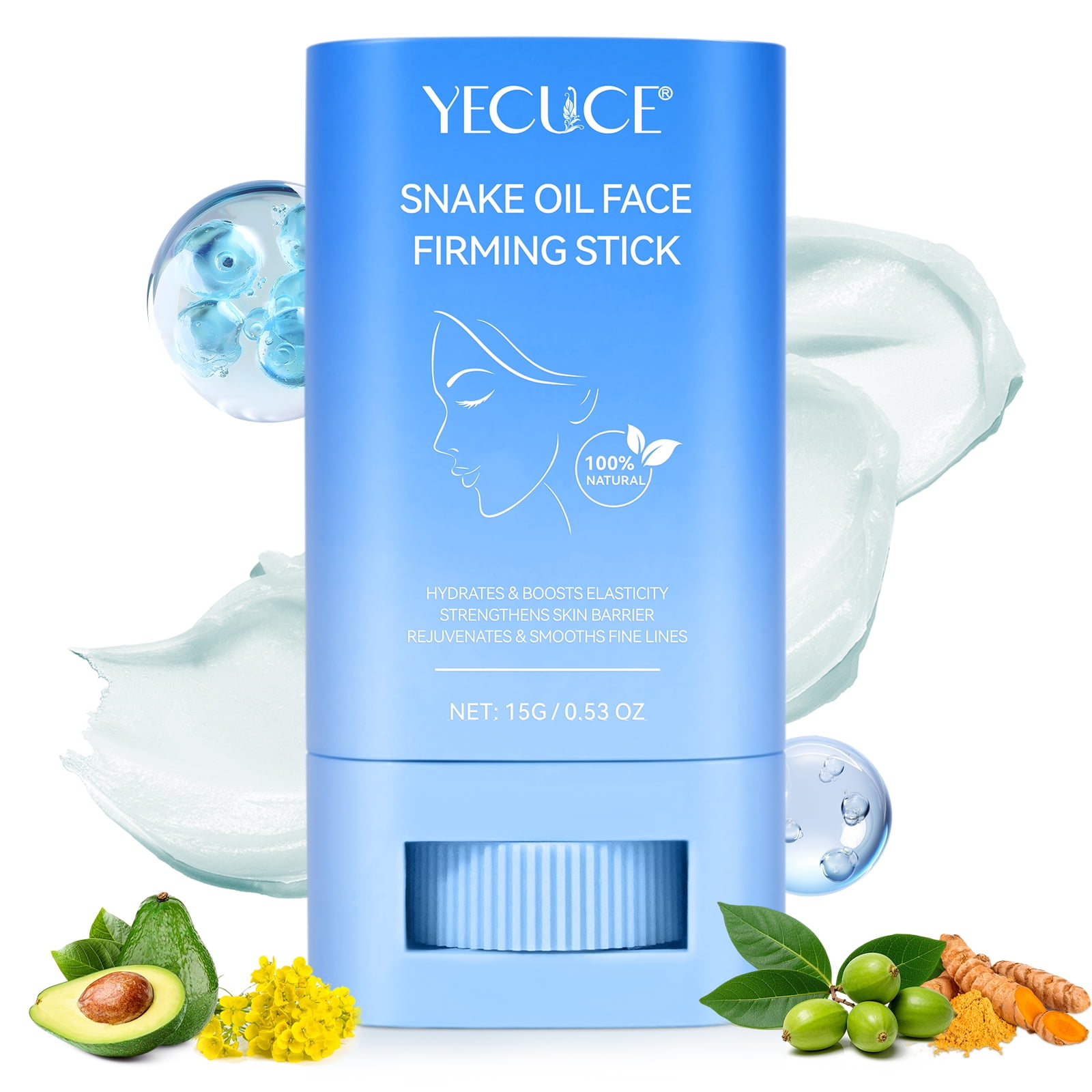 Face Firming Stick - Hydrating Stick with Avocado & Jojoba Oil, 15g | Vegan, Portable & Cruelty-Free Decollete Care