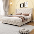 thumbnail image 3 of Queen Linen Wingback Platform Bed - Beige with Gold Nailhead Trim, 3 of 7