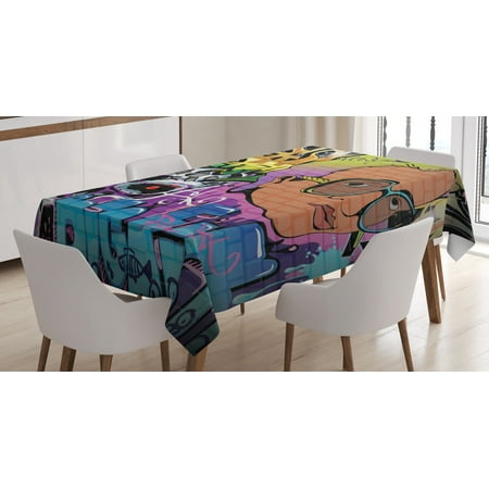 

Urban Graffiti Tablecloth Artistic Hip Hop Design Graffiti Wall Urban Art Background Man Head Detail Rectangular Table Cover for Dining Room Kitchen 52 X 70 Inches Multicolor by Ambesonne