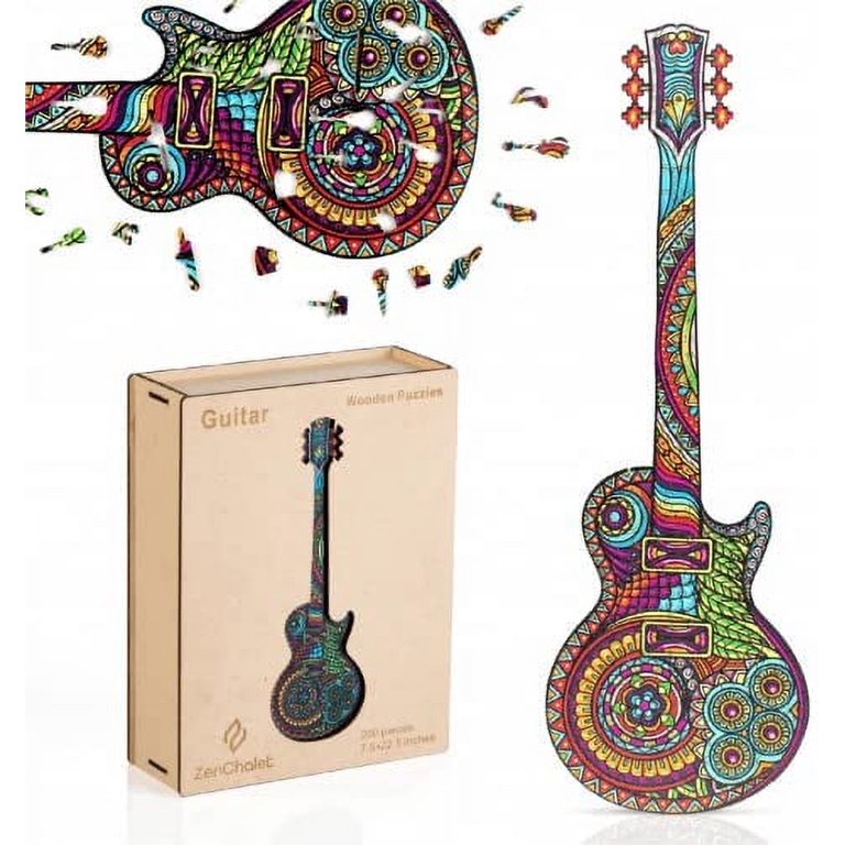 ZenChalet Large Guitar Premium Wooden Jigsaw Puzzle for Adults featuring  200 Uniquely Shaped Precision Cut Wood Pieces