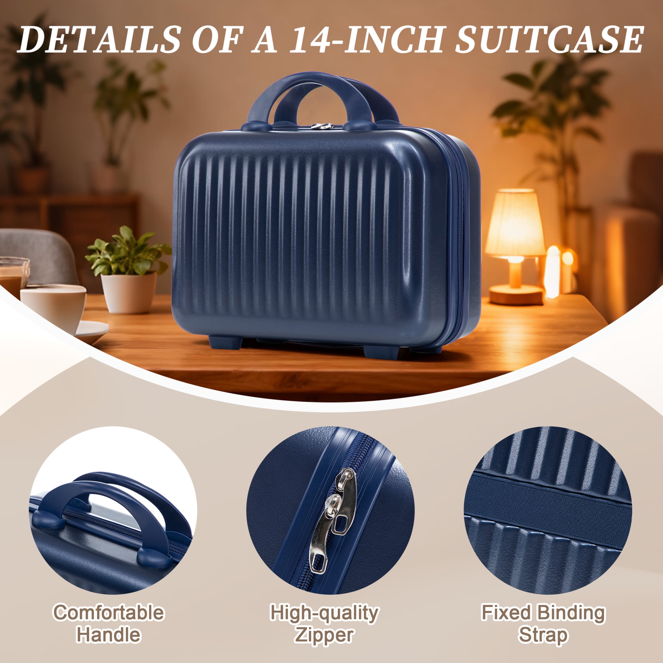 GDF Studio 20" Carry-On Spinner Luggage Set with 14" Cosmetic Case, Lockable and Front Opening, Navy