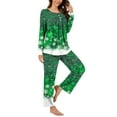 thumbnail image 3 of Mifsaly Christmas Pajama Sets Women Xmas Snowflake Print Pjs Matching Outfits 3 Button Crewneck Long Sleeve Sleepwear Festival Bright Merry Nightwear High Waist Pant with Pockets Holiday Homewear, 3 of 7