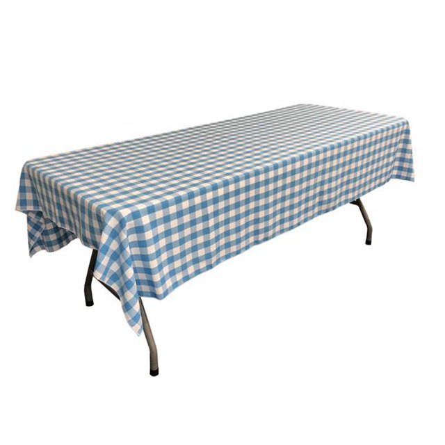 LA Linen TCcheck60x102-TurquoiseK40 Polyester Gingham Checkered Rectangular Tablecloth, White & Turquoise - 60 x 102 in.