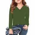 thumbnail image 2 of FAIWAD Girls Long Sleeve Tops Kids Soft Casual V Neck Tops Solid Color Basic Cute Clothes for Teen Girls, 2 of 5