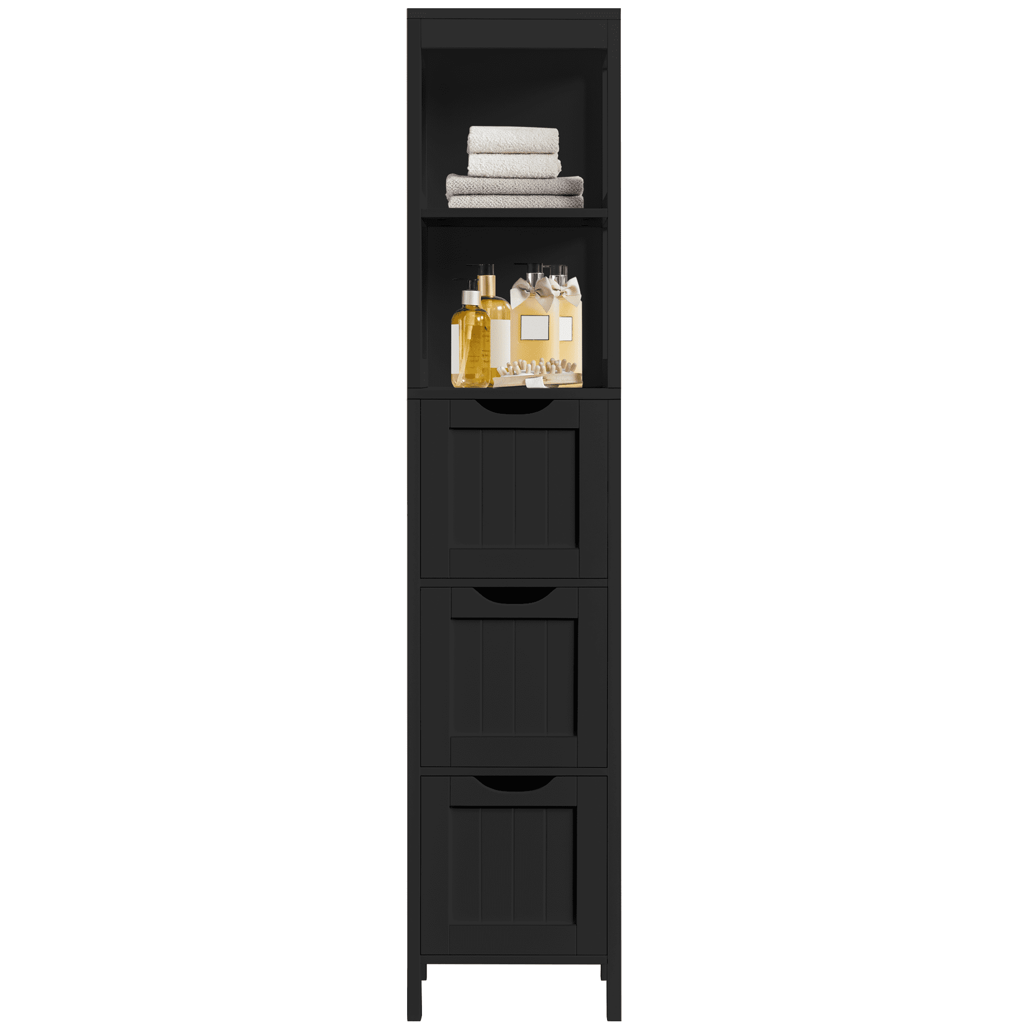 Alden Design 56″ H Bathroom Storage Cabinet with 3 Drawers, Black