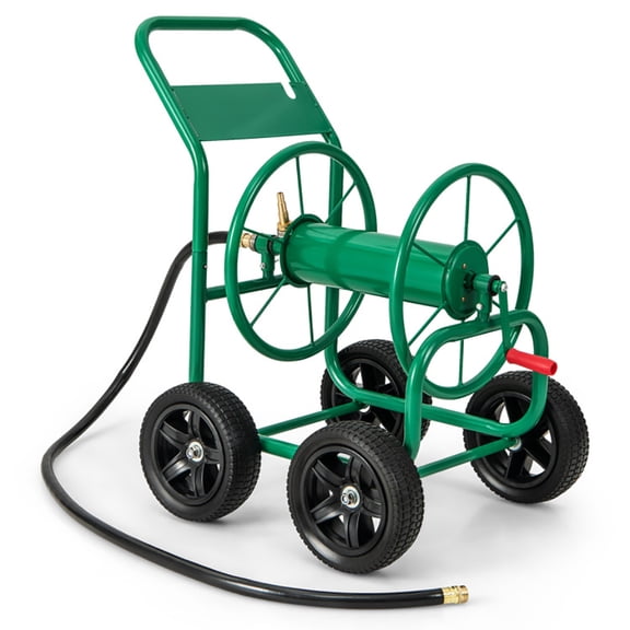 Yardi Yard Garden Water Hose Reel Cart with 4 Wheels and Non-slip Grip-Green