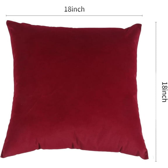 18×18 Inch Burgundy Velvet Throw Pillow Covers, Super Soft with Hidden Zipper, Set of 2