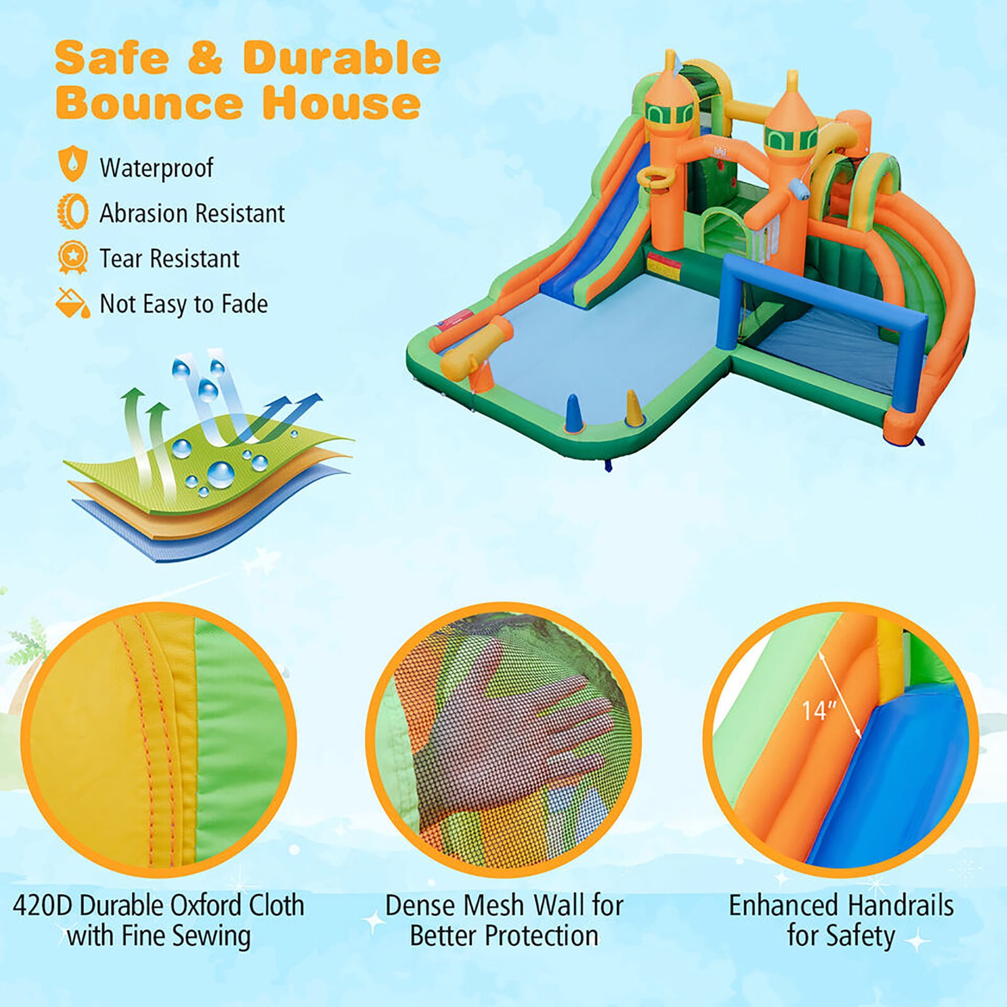 Gymax Kids Inflatable Water Slide Park w/680W Blower Basketball Rim Wet Dry Combo