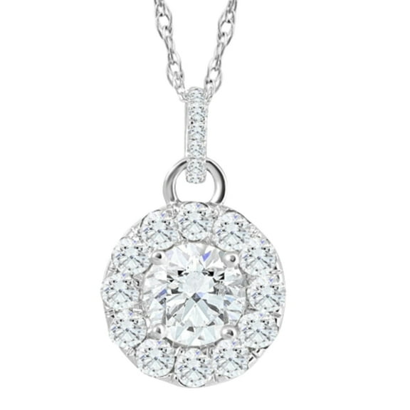 Pompeii 2 Ct TW Diamond (1ct center) Halo Pendant 10k White Gold Necklace (GH,SI1-SI2)