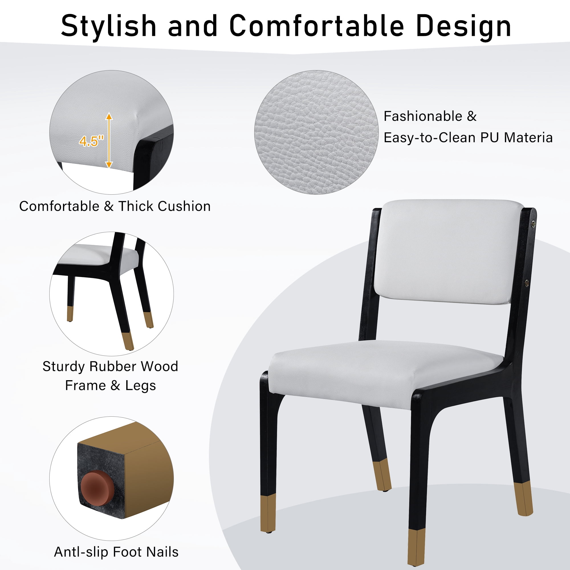 Euroco Wooden Dining Chairs Set of 2, Modern Farmhouse Fabric Upholstered Kitchen Side Chairs with Padded Seat for Dining Room,Black