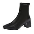 thumbnail image 2 of Willtoo Women Square Toe Block Heel Ankle Boots Back Zipper Stretch Faux Leather Mid Heel Booties Elegant Dress Short Boots for Office Party Fall Winter Daily Wear, 2 of 4