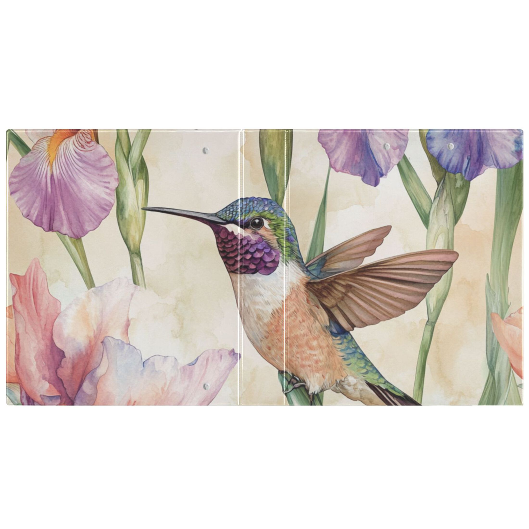Hummingbirds Irises 3 Ring Binders 1.5 inch Hardcover File Folders with Interior Pockets A4 Size Organizer for School Office Hospital