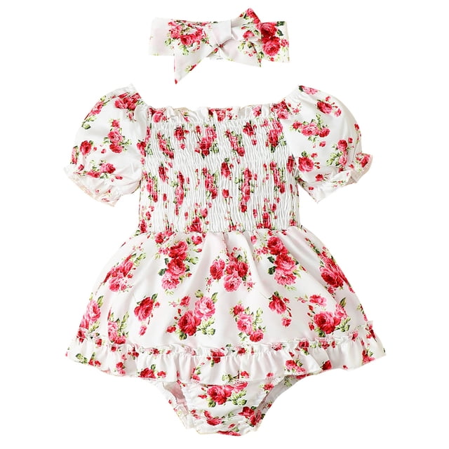 Gibobby Mameluco para niño de manga corta con estampado Floral para niños y niñas, mono, monos para recién nacidos, ropa, diademas(Blanco, 6-9 Meses)