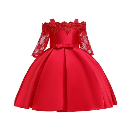 

Penkiiy Toddler Girls Solid Color Embroidery Lace Short Sleeve Bowknot Birthday Party Gown Kids Dresses Toddler Girls Clothes 6-7 Years Red 2023 Summer Deal