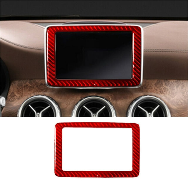 Real Bright Soft Car Interior Carbon Fiber Sticker DecorationFor Mercedes Benz CLA GLA Red Carbon Fiber Display(7-inch) Surround CoverAuto Car Protection Interior Accessories