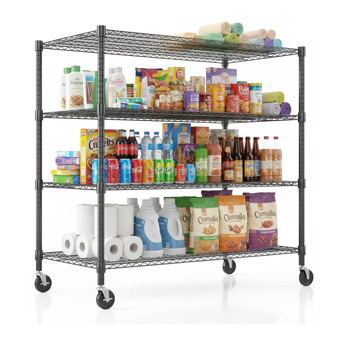 Sailvan 4-Tier Heavy Duty Wire Shelving Unit with Wheels, 48"W x 24"D x 72"H Metal Storage Rack, 3250LBS Capacity, Adjustable Garage Shelves,Black