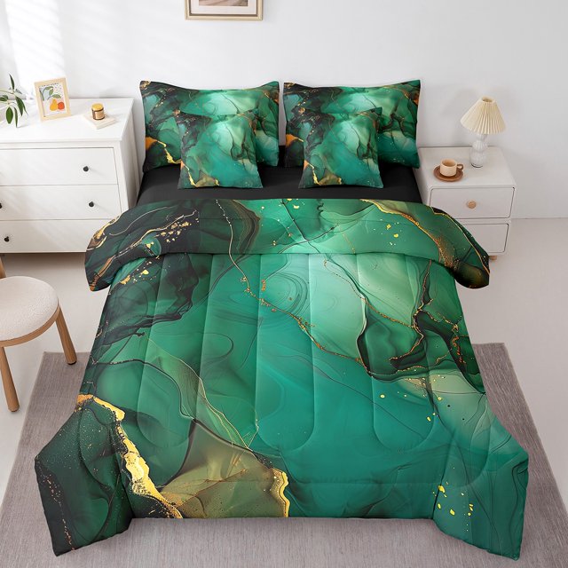 YST Turqoise Marbling Bedding Set, 7-Piece, Watercolor Aesthetic Theme, Twin