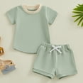 thumbnail image 2 of Bagilaanoe 2pcs Toddler Baby Boy Girl Shorts Set Short Sleeve T Shirt Tops + Shorts 6M 12M 18M 24M 3T 4T Kids Casual Summer Clothes, 2 of 8