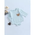 thumbnail image 3 of Cute Romper for Baby Boys Girls Long Sleeve Round Neck Ribbed One-Piece Outfits with Bear Embroidered Pocket, 3 of 8