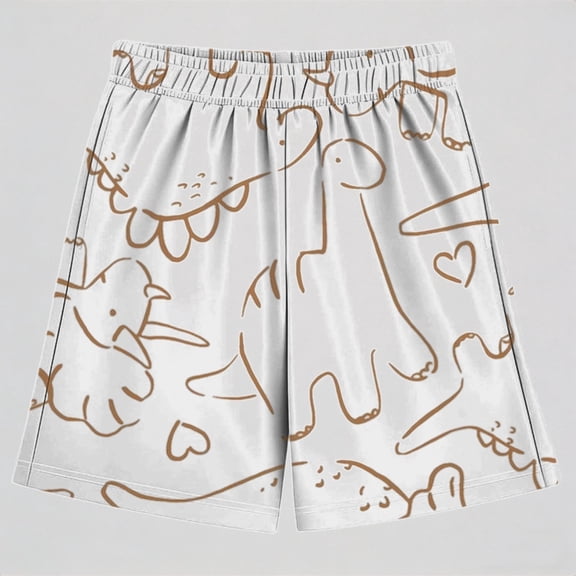 Daznico Kids Boys Dinosaur Print Shorts Beige Elastic Waist Casual Summer Beach Play Shorts for Toddler to ,3-4 Years