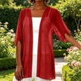 thumbnail image 7 of Hfnxid Cardigan for Women Lightweight Chiffon Sheer Shrug Casual Half Sleeve Open Front Cardigans Fall Vacation Cover Up Red S, 7 of 7