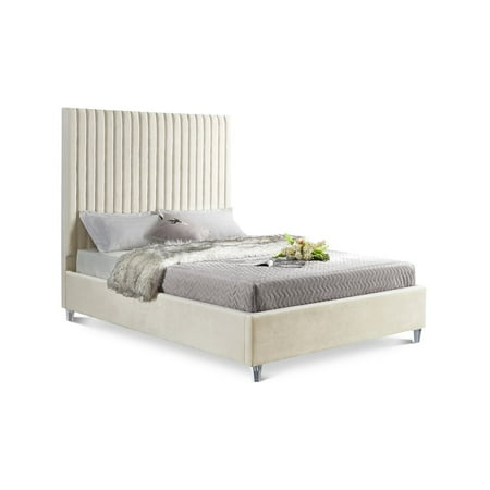 Meridian Furniture Candace King Size Modern Velvet Platform Bed Cream