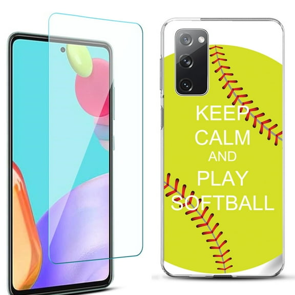 Slim-Fit Protective Phone Case for Samsung Galaxy S20 FE 5G Fan Edition, with Tempered Glass Screen Protector, by OneToughShield ® - Keep Calm Softball