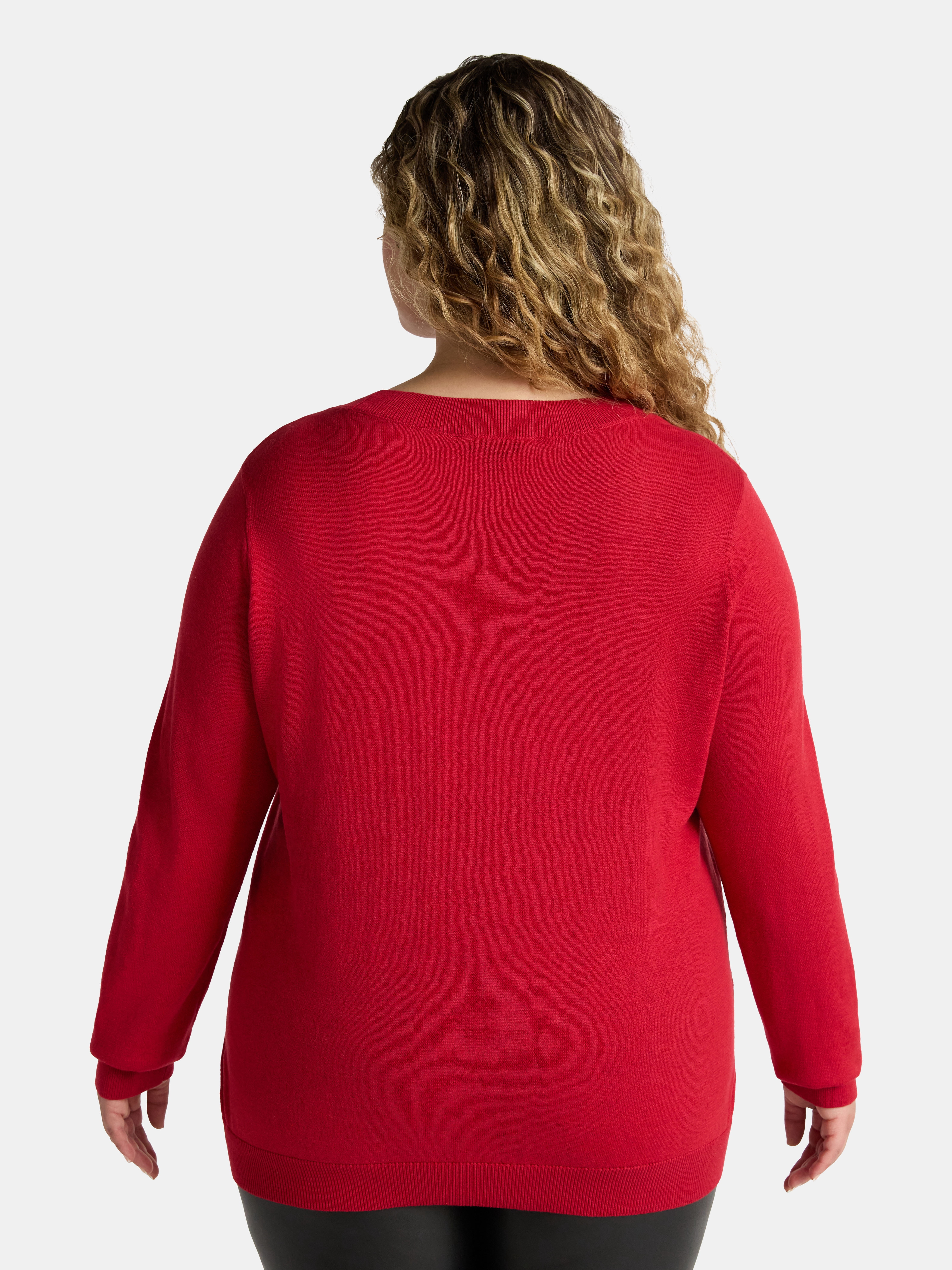 Terra & Sky Women's Plus V-Neck Fine Gauge Pullover Sweater, Lightweight, Sizes 0X-5X