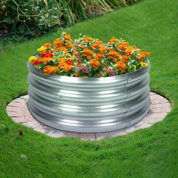 24inch Round Galvanized Garden Bed, Outdoor Planter, Raised Garden Bed, Raised Garden Bed for Gardening Vegetables, for Vegetable, Plant, Flower Growing