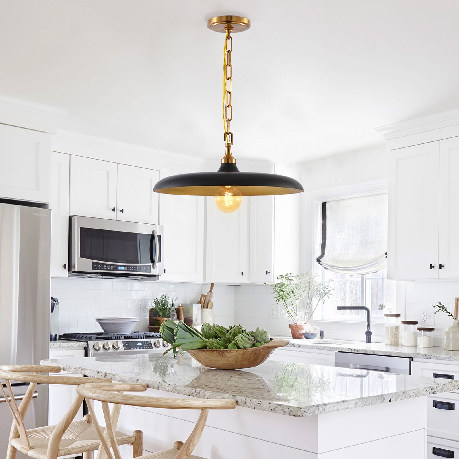MW Lighting Matte Black&Gold Farmhouse Pendant Light for Kitchen Island,Coffee Shop