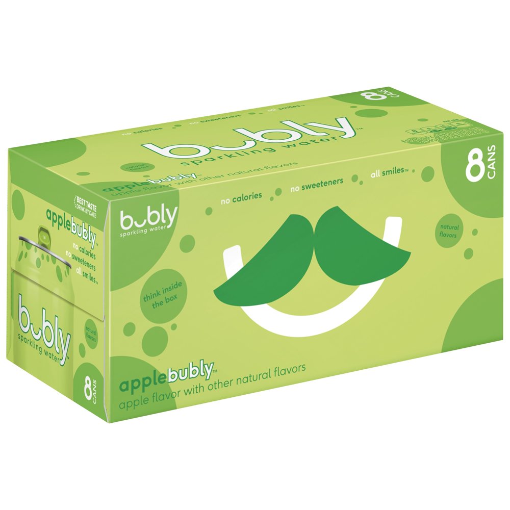 bubly Sparkling Water, Apple, 12 oz Cans, 8 Count