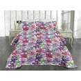thumbnail image 2 of Ambesonne Floral Quilted Coverlet 3 Pcs, Vintage Atmosphere Flowers, King Size, Lilac Indigo and Magenta, 2 of 4